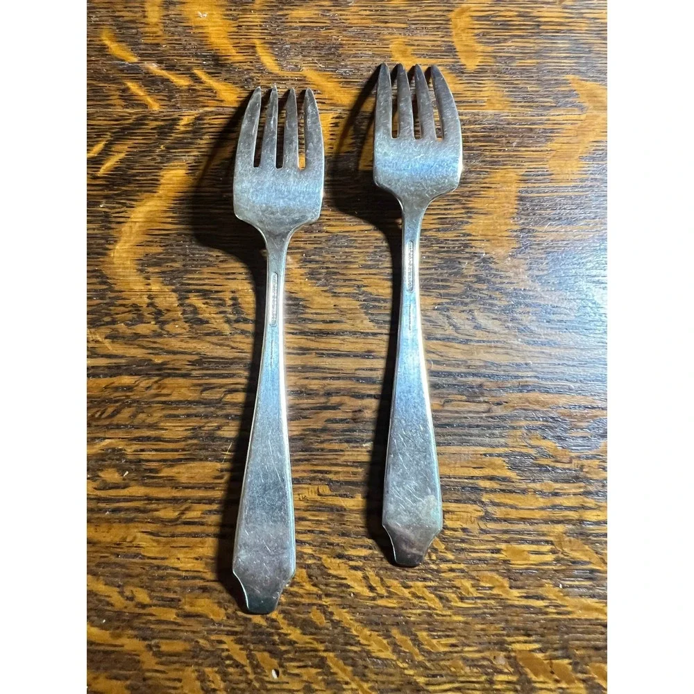 Antique Milford Silver Salad Dessert Forks Set of 2 Silver Plate Pat Sept 9-13